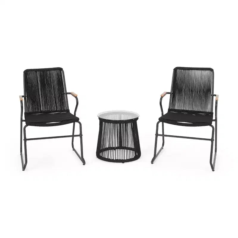 Christopher Knight Home Maggie Outdoor Ensemble de 2 chaises en corde tressée avec table en verre trempé