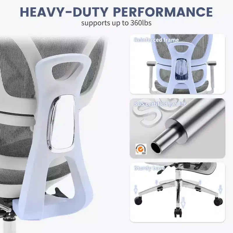 Chaise de bureau ergonomique en maille avec accoudoirs 3D réglables, chaise d'ordinateur de bureau à dossier haut, roulettes repose-pieds rétractables, fauteuil de travail pivotant confortable