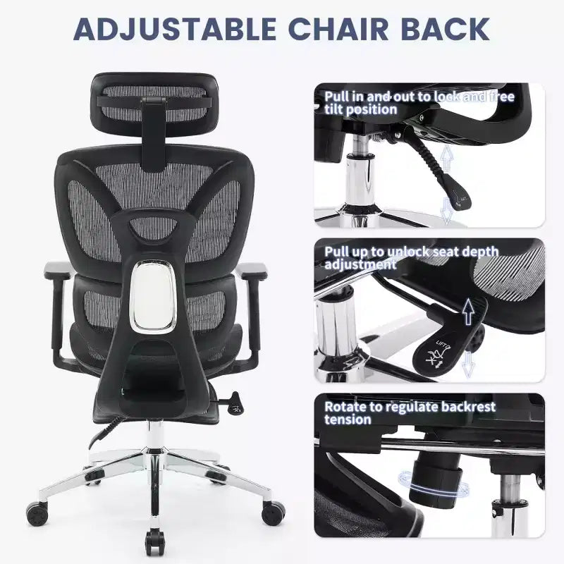 Chaise de bureau ergonomique en maille avec accoudoirs 3D réglables, chaise d'ordinateur de bureau à dossier haut, roulettes repose-pieds rétractables, fauteuil de travail pivotant confortable