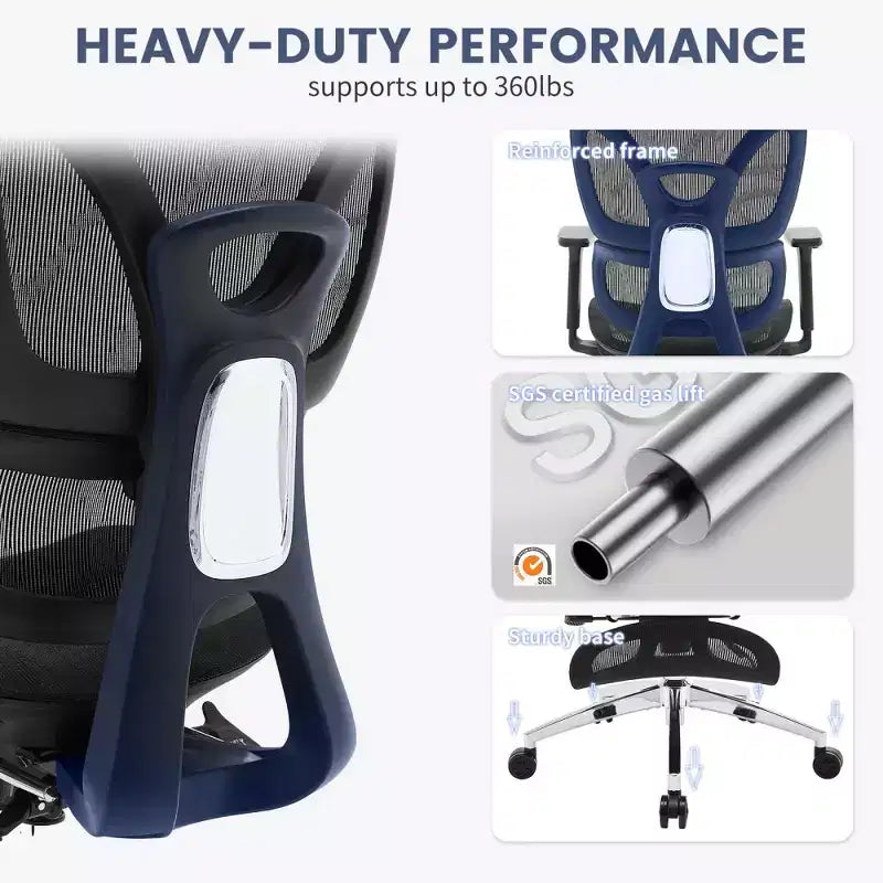 Chaise de bureau ergonomique en maille avec accoudoirs 3D réglables, chaise d'ordinateur de bureau à dossier haut, roulettes repose-pieds rétractables, fauteuil de travail pivotant confortable