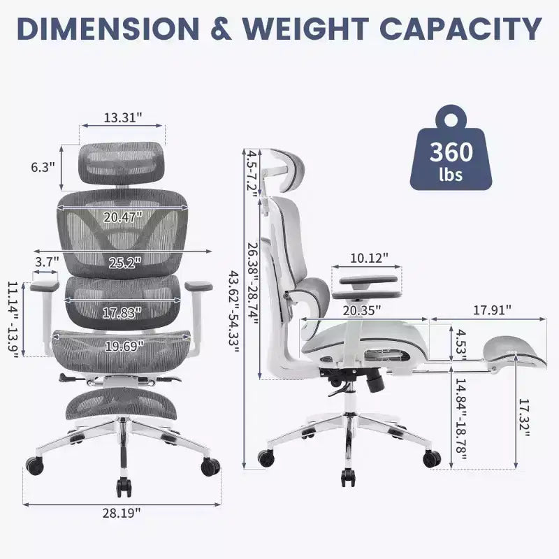 Chaise de bureau ergonomique en maille avec accoudoirs 3D réglables, chaise d'ordinateur de bureau à dossier haut, roulettes repose-pieds rétractables, fauteuil de travail pivotant confortable