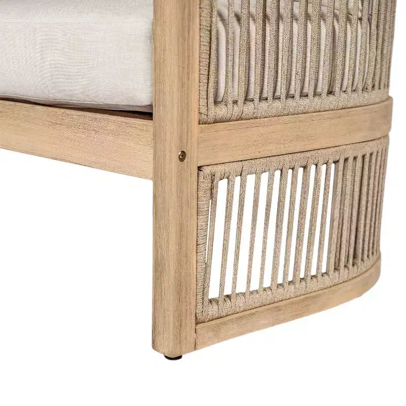 Christopher Knight Home Joplin Salon de jardin d'extérieur 5 pièces en bois d'acacia et corde avec coussins et foyer rond