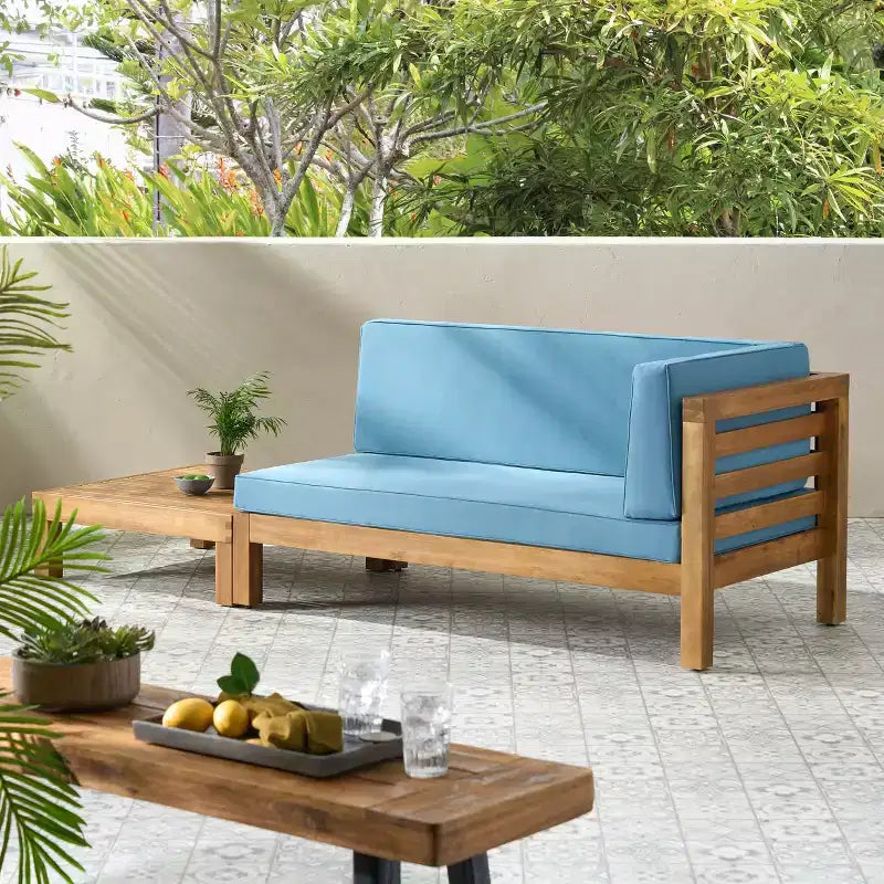 Christopher Knight Home Oana – Canapé à accoudoir droit et table basse d'extérieur en bois d'acacia avec coussin