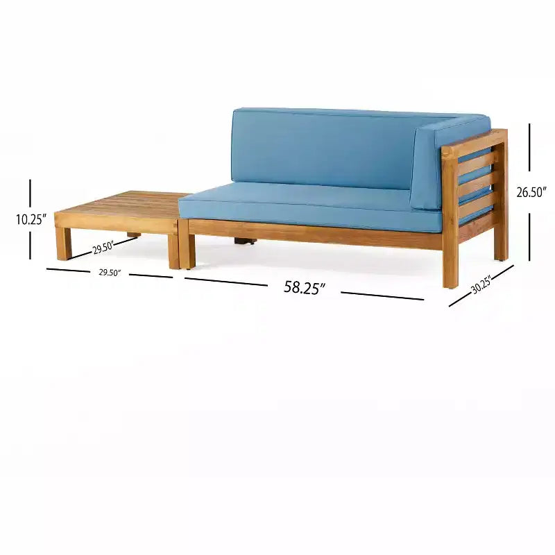 Christopher Knight Home Oana – Canapé à accoudoir droit et table basse d'extérieur en bois d'acacia avec coussin