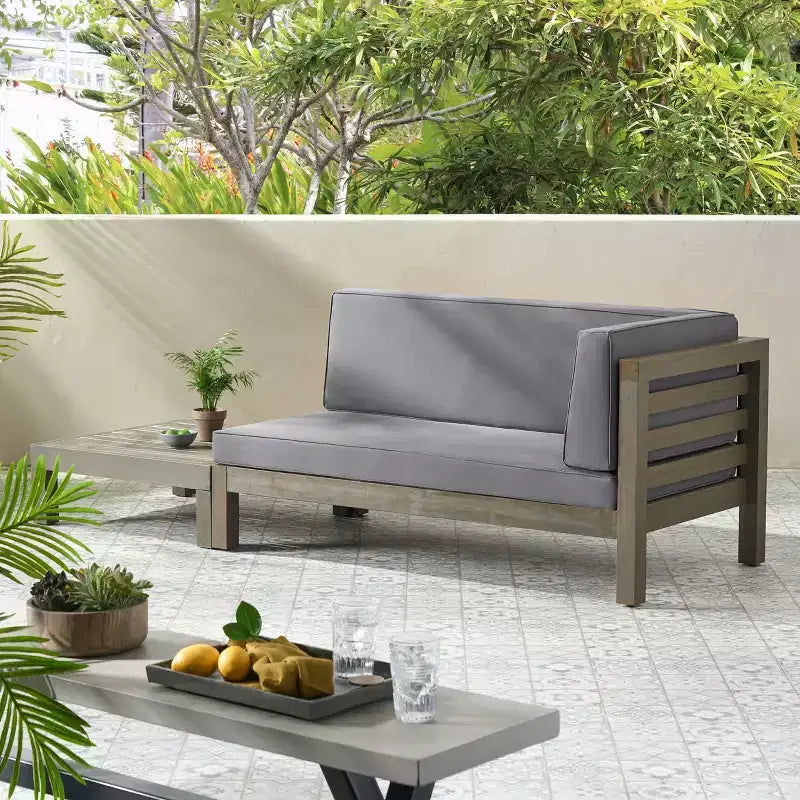 Christopher Knight Home Oana – Canapé à accoudoir droit et table basse d'extérieur en bois d'acacia avec coussin