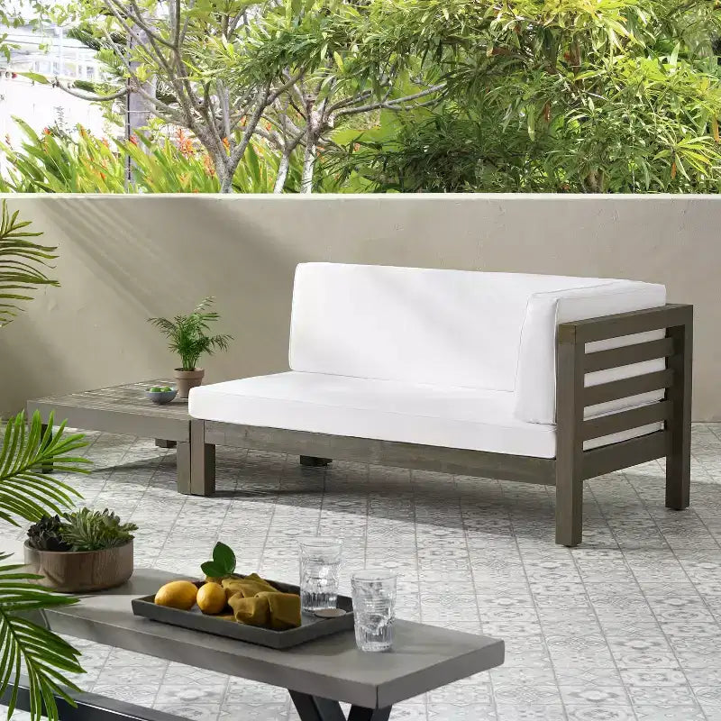 Christopher Knight Home Oana – Canapé à accoudoir droit et table basse d'extérieur en bois d'acacia avec coussin