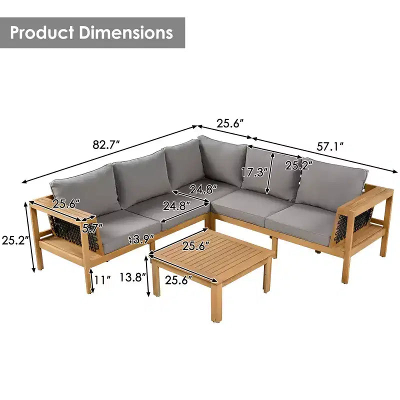 Ensemble de canapés de jardin 4 pièces en bois d'acacia Merax avec table basse et pieds réglables