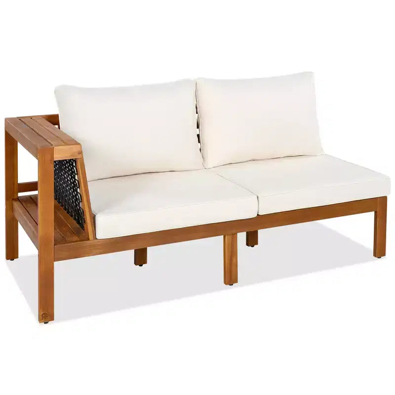Ensemble de canapés de jardin 4 pièces en bois d'acacia Merax avec table basse et pieds réglables
