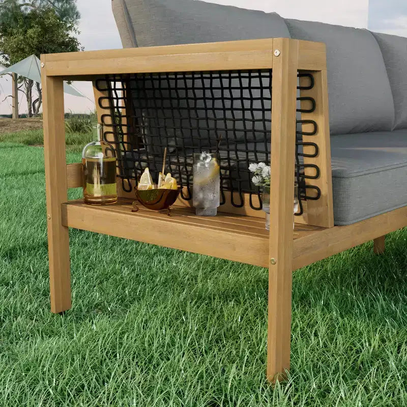 Ensemble de canapés de jardin 4 pièces en bois d'acacia Merax avec table basse et pieds réglables
