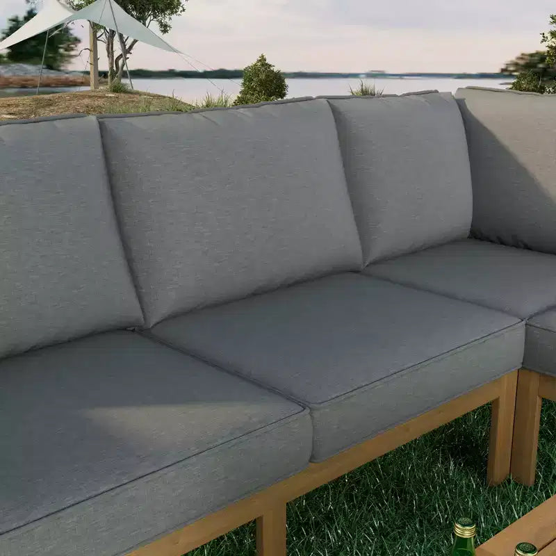 Ensemble de canapés de jardin 4 pièces en bois d'acacia Merax avec table basse et pieds réglables
