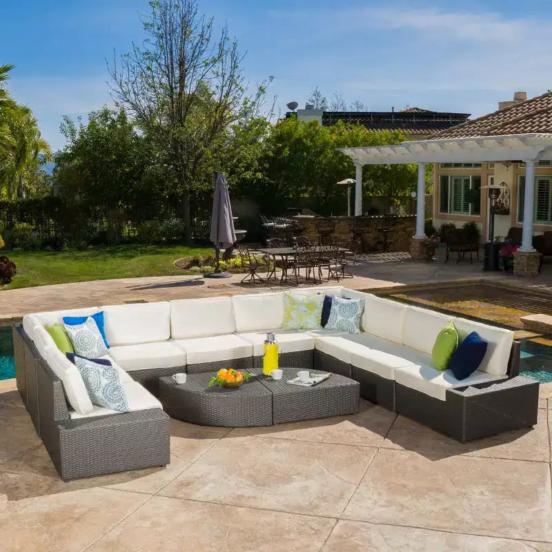 GDFStudio Lauren 12 Piece Outdoor Sectional Rattan Wicker Furniture Set with Table and Cushions