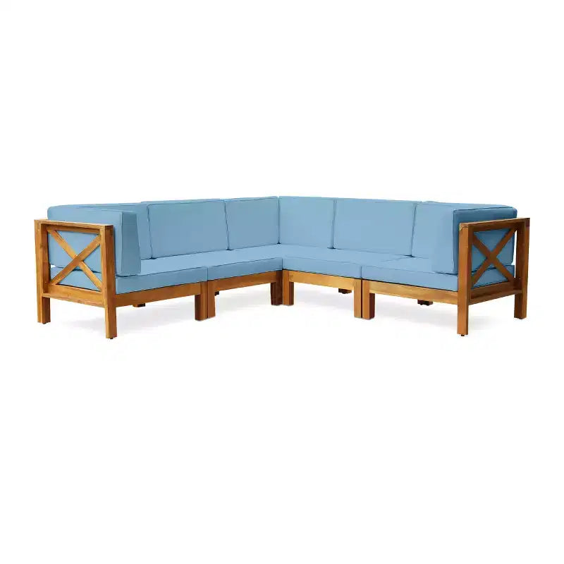 Christopher Knight Home Brava Canapé d'angle d'extérieur 5 places en bois d'acacia avec coussins
