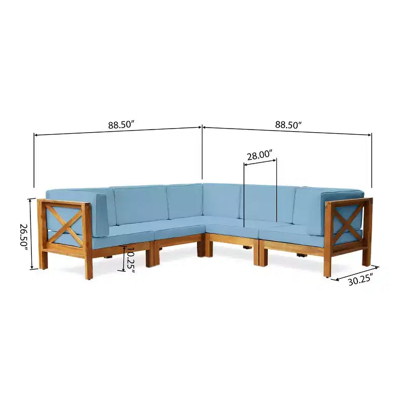 Christopher Knight Home Brava Canapé d'angle d'extérieur 5 places en bois d'acacia avec coussins