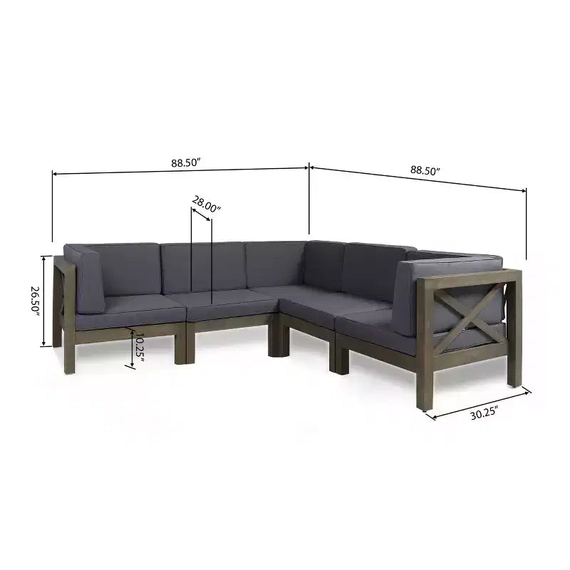 Christopher Knight Home Brava Canapé d'angle d'extérieur 5 places en bois d'acacia avec coussins