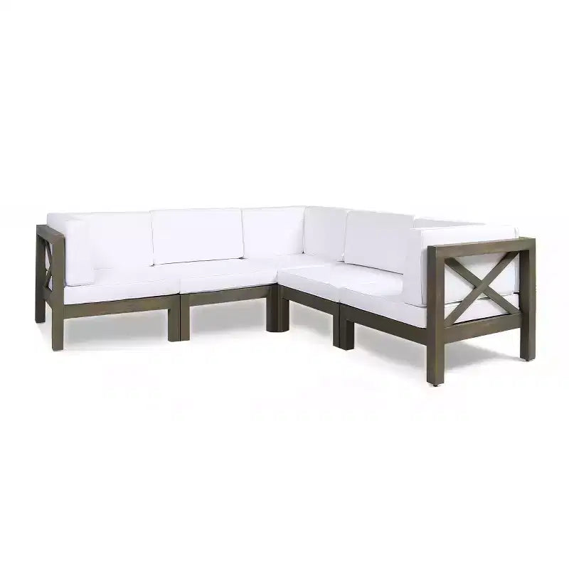 Christopher Knight Home Brava Canapé d'angle d'extérieur 5 places en bois d'acacia avec coussins