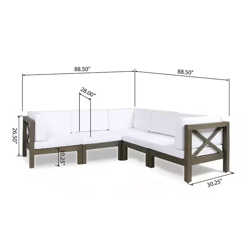 Christopher Knight Home Brava Canapé d'angle d'extérieur 5 places en bois d'acacia avec coussins