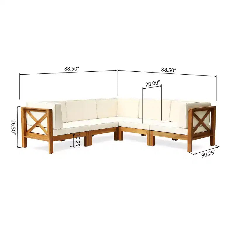 Christopher Knight Home Brava Canapé d'angle d'extérieur 5 places en bois d'acacia avec coussins