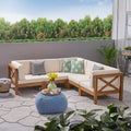 Christopher Knight Home Brava Outdoor Acacia Wood 5 Seater Sectional Sofa Set with Cushions