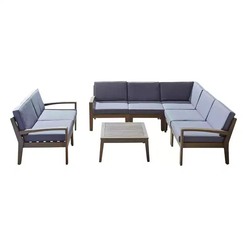 GDFStudio Bernice Ensemble de canapé sectionnel d'extérieur 7 pièces en bois d'acacia avec causeuse et table basse
