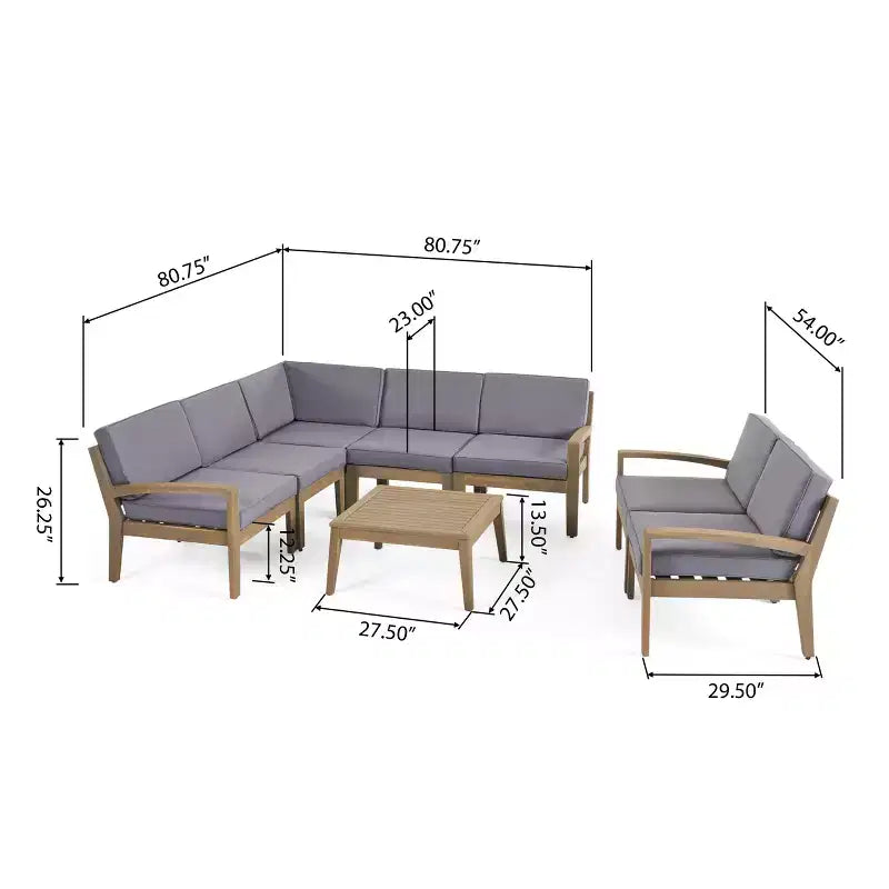 GDFStudio Bernice Ensemble de canapé sectionnel d'extérieur 7 pièces en bois d'acacia avec causeuse et table basse