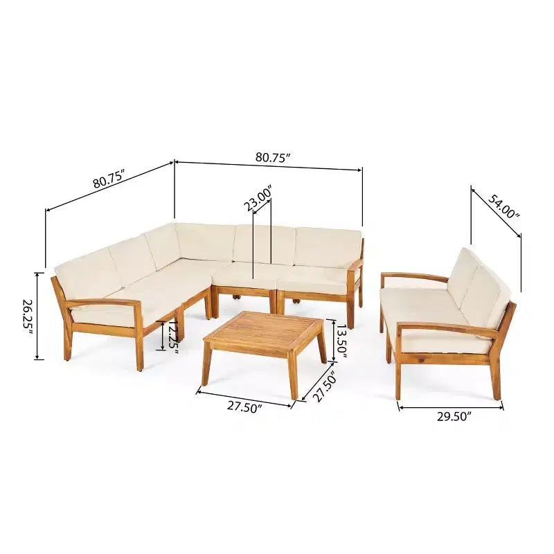 GDFStudio Bernice Ensemble de canapé sectionnel d'extérieur 7 pièces en bois d'acacia avec causeuse et table basse