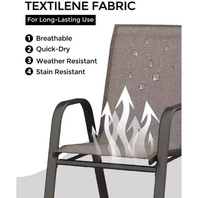 Lot de 4 chaises de salle à manger d'extérieur empilables, chaises de terrasse à dossier haut empilables, chaises de terrasse à cadre métallique pour cour, patio