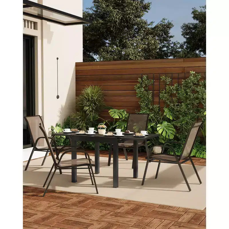 Lot de 4 chaises de salle à manger d'extérieur empilables, chaises de terrasse à dossier haut empilables, chaises de terrasse à cadre métallique pour cour, patio