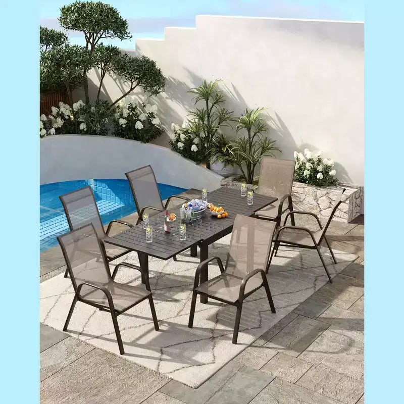 Lot de 4 chaises de salle à manger d'extérieur empilables, chaises de terrasse à dossier haut empilables, chaises de terrasse à cadre métallique pour cour, patio