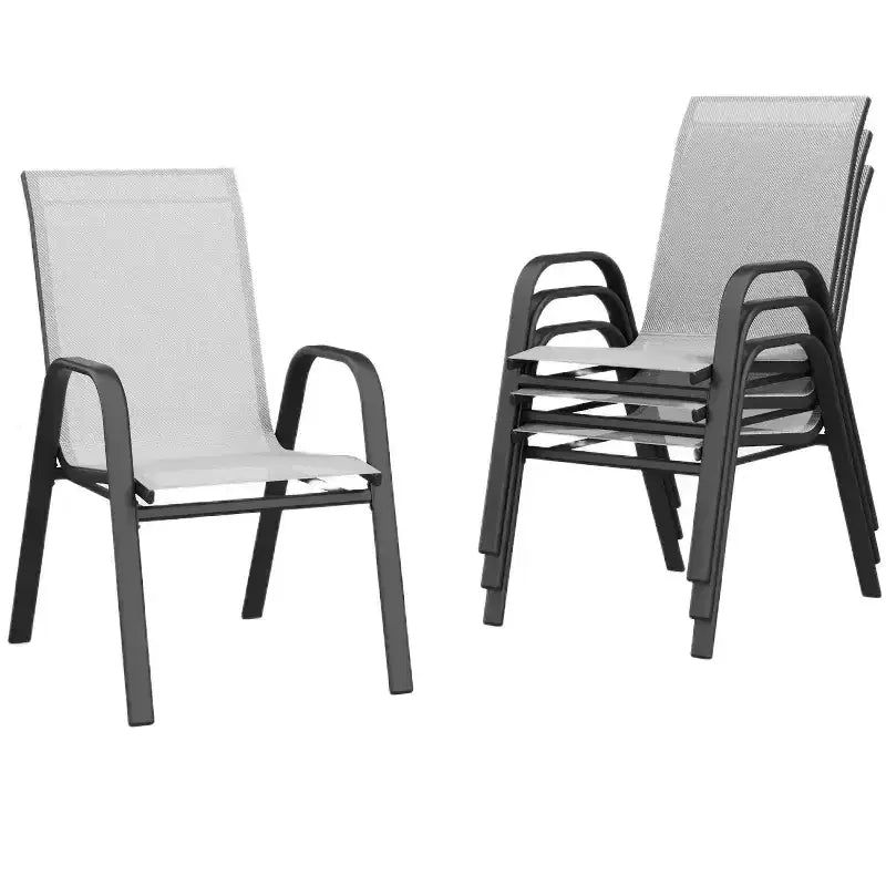 Lot de 4 chaises de salle à manger d'extérieur empilables, chaises de terrasse à dossier haut empilables, chaises de terrasse à cadre métallique pour cour, patio
