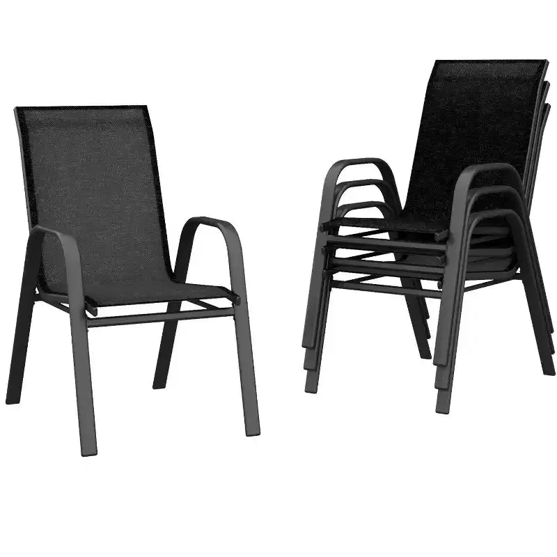 Lot de 4 chaises de salle à manger d'extérieur empilables, chaises de terrasse à dossier haut empilables, chaises de terrasse à cadre métallique pour cour, patio