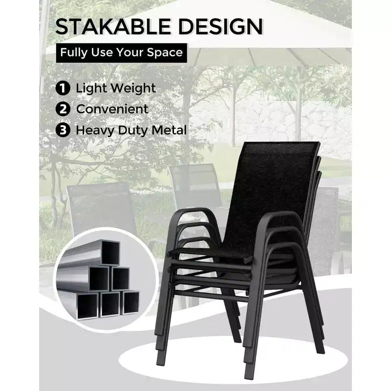Lot de 4 chaises de salle à manger d'extérieur empilables, chaises de terrasse à dossier haut empilables, chaises de terrasse à cadre métallique pour cour, patio