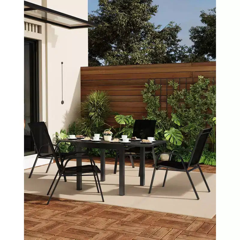 Lot de 4 chaises de salle à manger d'extérieur empilables, chaises de terrasse à dossier haut empilables, chaises de terrasse à cadre métallique pour cour, patio
