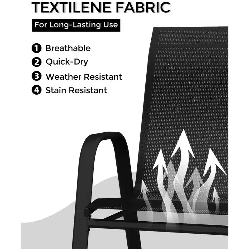Lot de 4 chaises de salle à manger d'extérieur empilables, chaises de terrasse à dossier haut empilables, chaises de terrasse à cadre métallique pour cour, patio