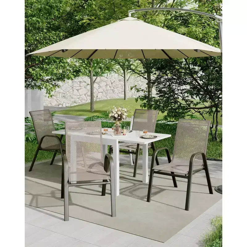 Lot de 4 chaises de salle à manger d'extérieur empilables, chaises de terrasse à dossier haut empilables, chaises de terrasse à cadre métallique pour cour, patio