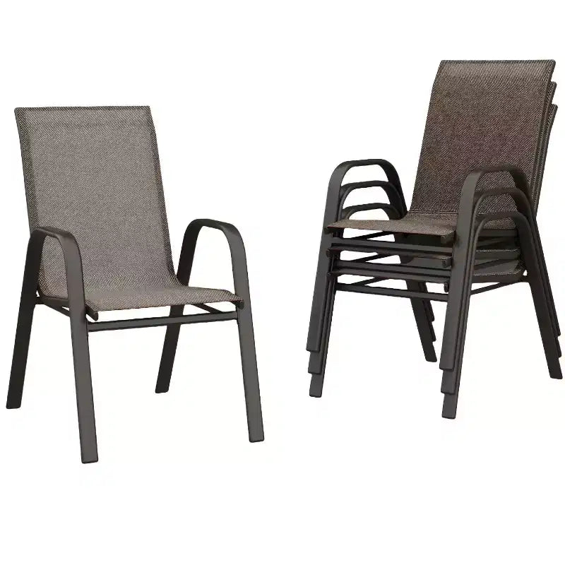Lot de 4 chaises de salle à manger d'extérieur empilables, chaises de terrasse à dossier haut empilables, chaises de terrasse à cadre métallique pour cour, patio