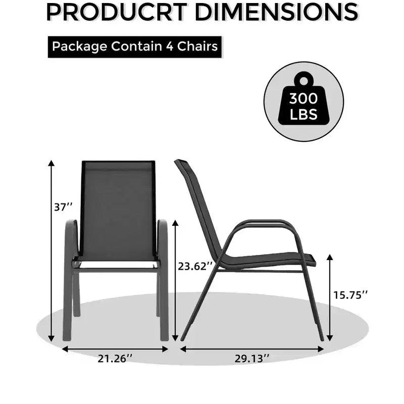 4-piece outdoor stackable dining chairs set, high back patio stacking chairs, metal frame patio chairs for yard, patio