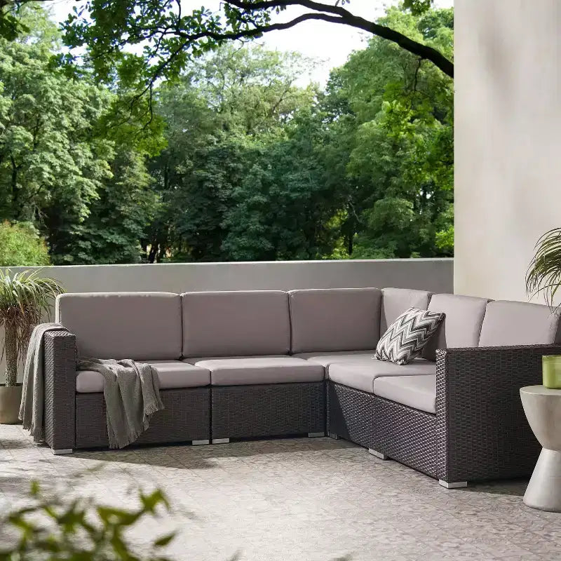 Christopher Knight Home Santa Rosa Ensemble de canapés de jardin modulables en osier en forme de V à 5 places avec coussins
