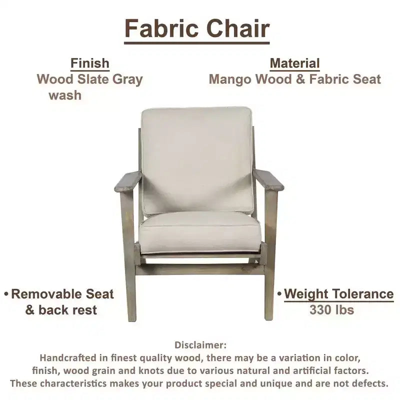 Royal Hampton Handcrafted Mango Wood Accent Chair with Cushioned Seat and Angled Legs