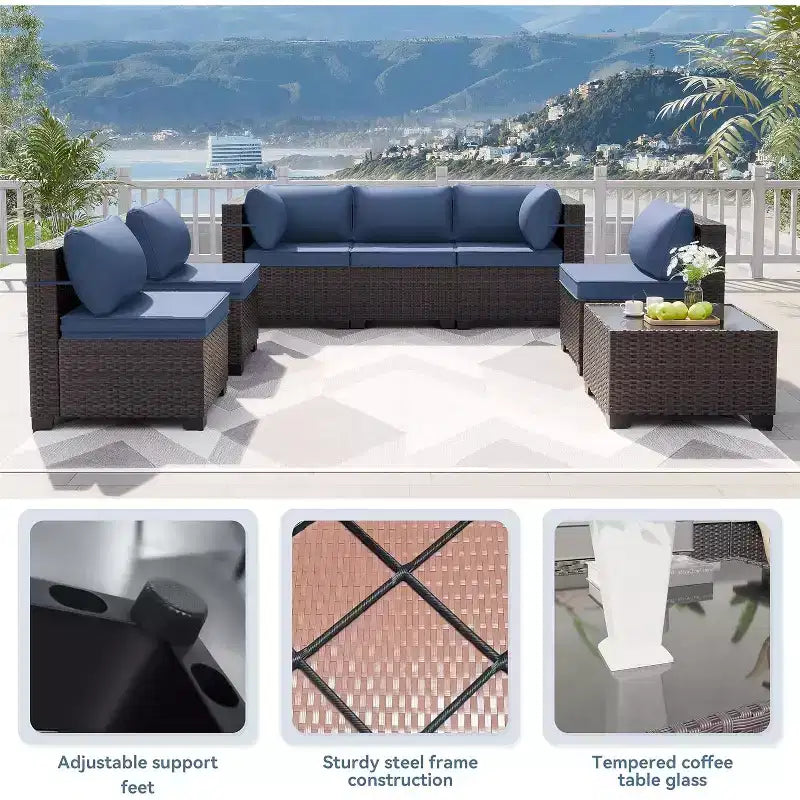ALAULM Ensemble de mobilier de jardin 12 pièces, canapé en rotin et osier, salons de conversation d'extérieur avec fauteuils pivotants à bascule et canapé sectionnel
