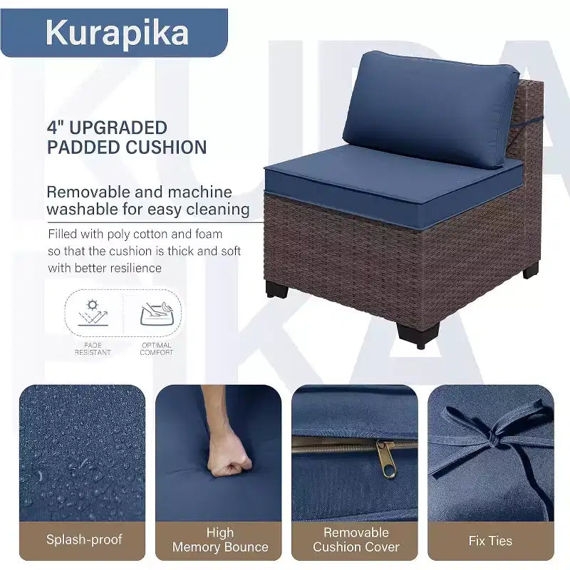 ALAULM Ensemble de mobilier de jardin 12 pièces, canapé en rotin et osier, salons de conversation d'extérieur avec fauteuils pivotants à bascule et canapé sectionnel