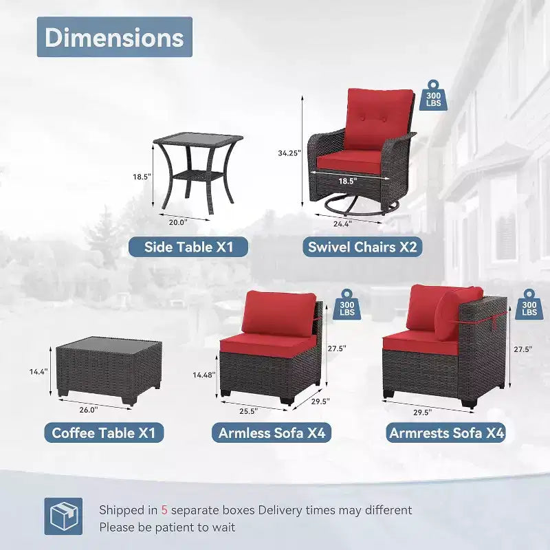 ALAULM Ensemble de mobilier de jardin 12 pièces, canapé en rotin et osier, salons de conversation d'extérieur avec fauteuils pivotants à bascule et canapé sectionnel