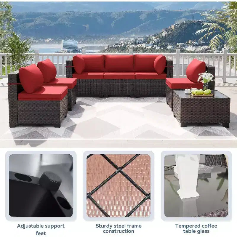 ALAULM Ensemble de mobilier de jardin 12 pièces, canapé en rotin et osier, salons de conversation d'extérieur avec fauteuils pivotants à bascule et canapé sectionnel