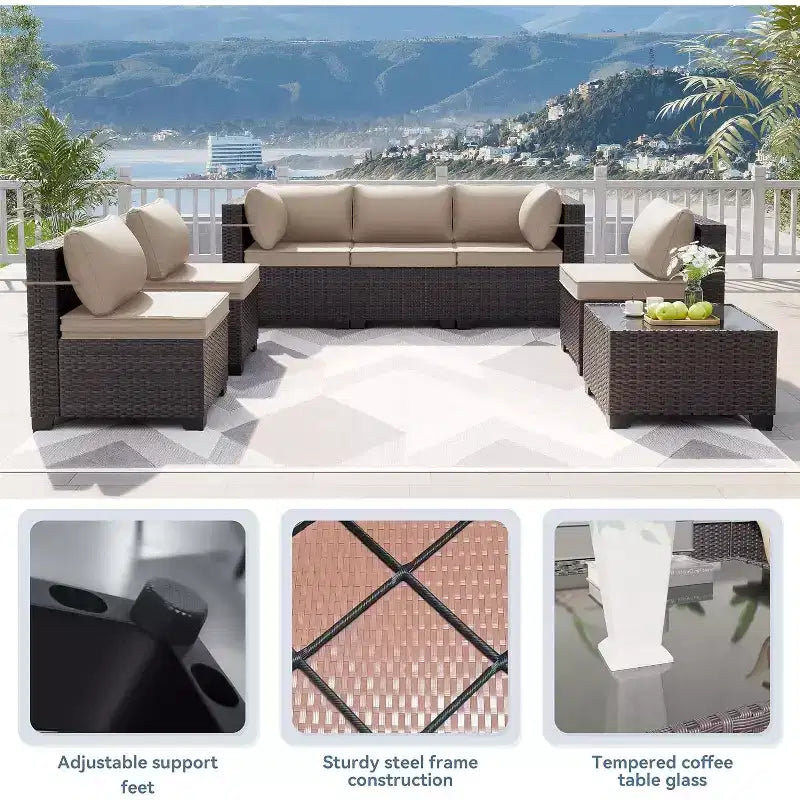ALAULM Ensemble de mobilier de jardin 12 pièces, canapé en rotin et osier, salons de conversation d'extérieur avec fauteuils pivotants à bascule et canapé sectionnel