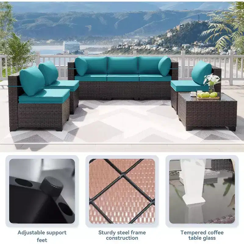 ALAULM Ensemble de mobilier de jardin 12 pièces, canapé en rotin et osier, salons de conversation d'extérieur avec fauteuils pivotants à bascule et canapé sectionnel