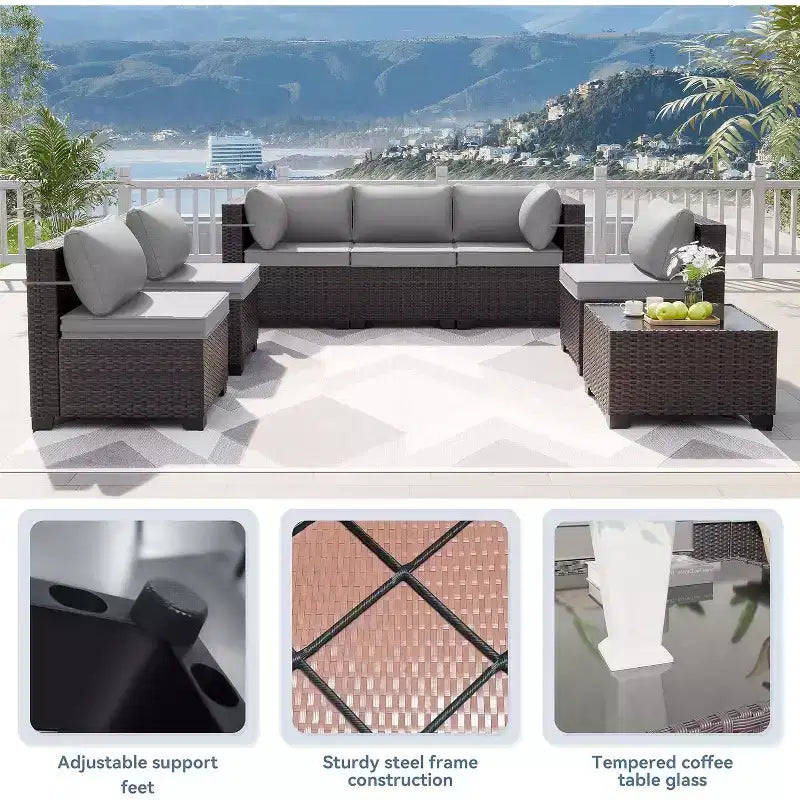 ALAULM Ensemble de mobilier de jardin 12 pièces, canapé en rotin et osier, salons de conversation d'extérieur avec fauteuils pivotants à bascule et canapé sectionnel