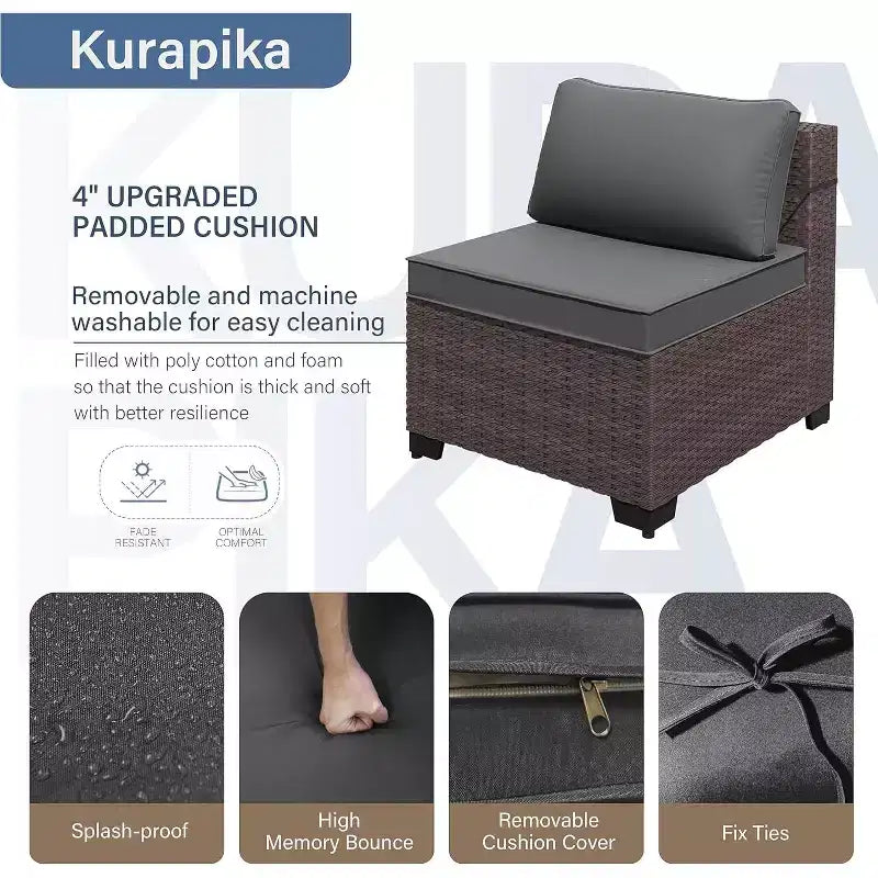 ALAULM Ensemble de mobilier de jardin 12 pièces, canapé en rotin et osier, salons de conversation d'extérieur avec fauteuils pivotants à bascule et canapé sectionnel