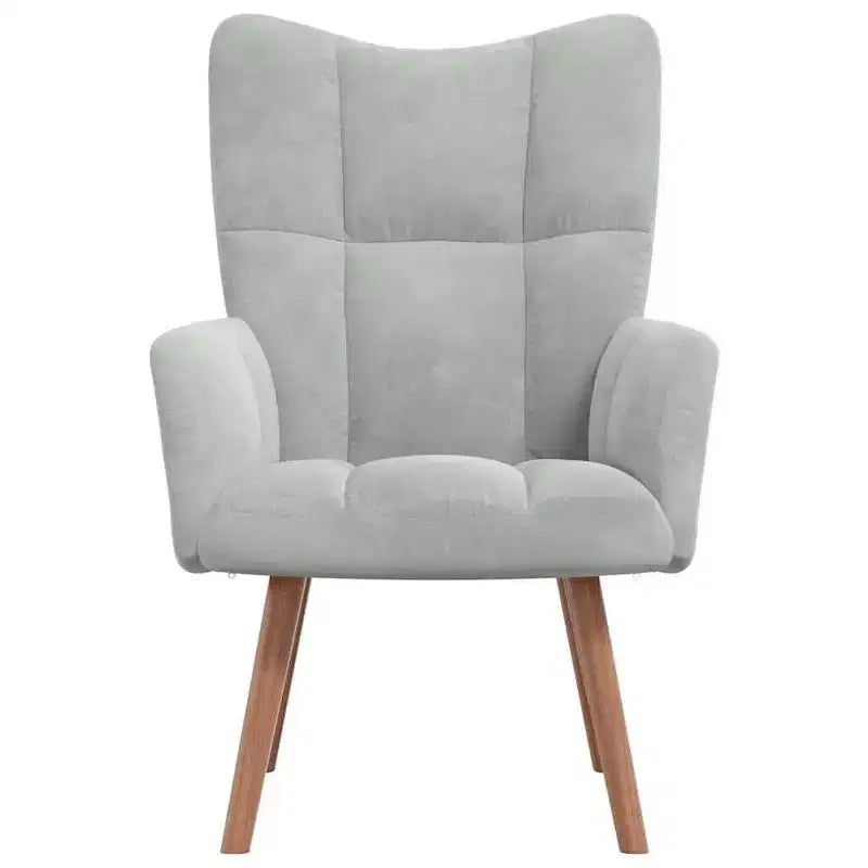 vidaXL Fauteuil moderne en velours gris clair avec pieds en bois, siège en mousse épaisse rembourrée, blocs esthétiques sur le dossier - Gris clair