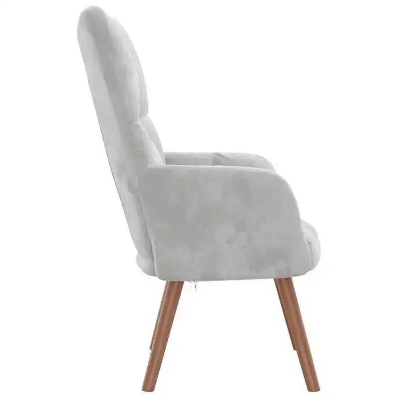 vidaXL Fauteuil moderne en velours gris clair avec pieds en bois, siège en mousse épaisse rembourrée, blocs esthétiques sur le dossier - Gris clair