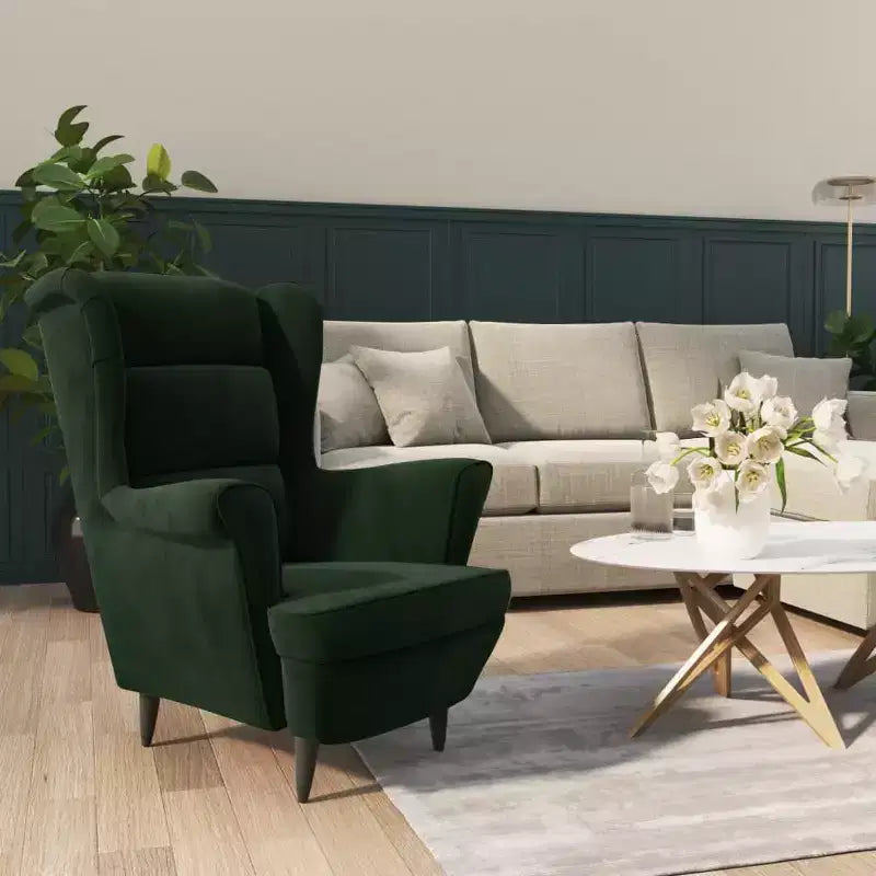 Fauteuil VidaXL Velours Vert Foncé - Fauteuil d'appoint Standard en Contreplaqué