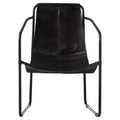 vidaXL Armchair Accent Chair with Iron Frame for Living Room Real Leather - Black